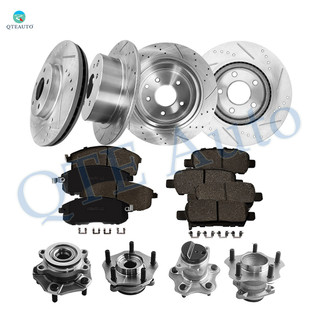 Set of 16 Front 296mm-Rear 291.5mm Drilled Slotted Brake Disc Rotors-Ceramic Brake Pad Kit-Wheel Hub Bearing Assembly For 2017-2019 Nissan Sentra