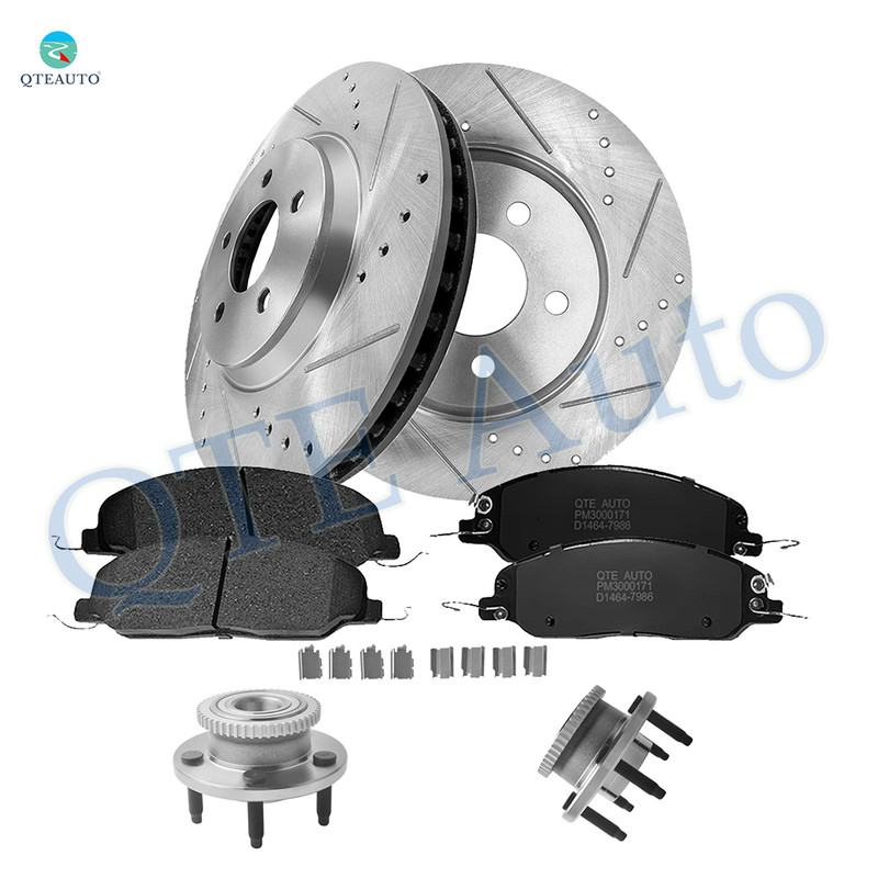 Set of 8 Front 316mm Drilled Slotted Brake Disc Rotors-Ceramic Brake Pad Kit-Wheel Hub Bearing Assembly For 2011 2012 Ford Mustang