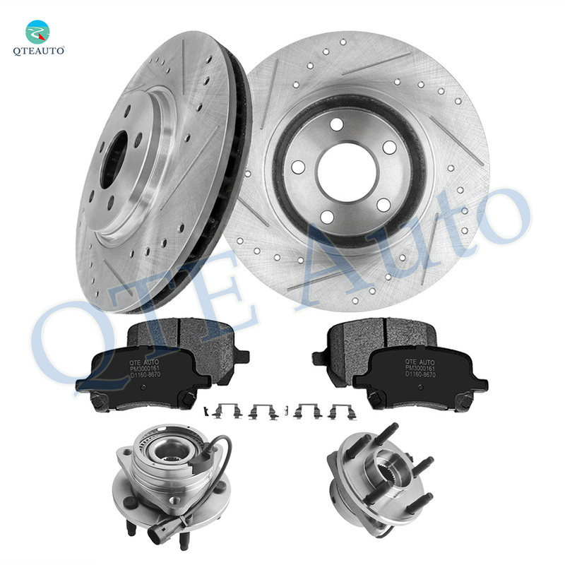 Set of 8 Front 296mm Drilled Slotted Brake Disc Rotors-Ceramic Brake Pad Kit-Wheel Hub Bearing Assembly For 2006-2010 Pontiac G6