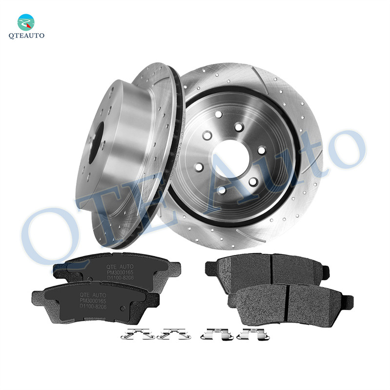 Set of 6 Rear 286mm Drilled Slotted Brake Disc Rotors-Ceramic Brake Pad Kit For 2005-2019 Nissan Frontier