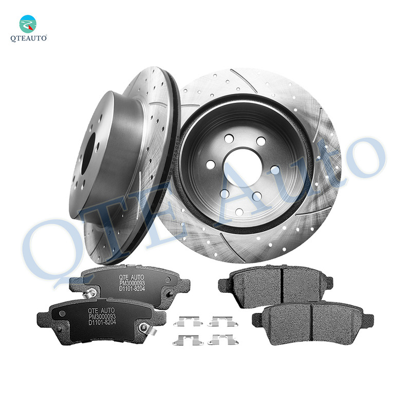 Set of 6 Rear 308mm Drilled Slotted Brake Disc Rotors-Ceramic Brake Pad Kit For 2005-2012 Nissan Pathfinder