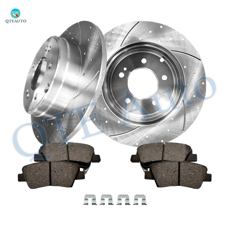 Set of 6 Rear 284mm Drilled Slotted Brake Disc Rotors-Rear 8428A-D1445 Ceramic Brake Pad Kit For 2010-2017 Hyundai Azera