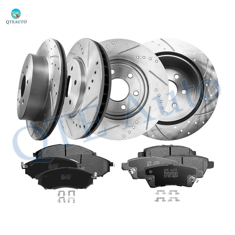 Set of 12 Front 296mm-Rear 308mm Drilled Slotted Brake Disc Rotors-Ceramic Brake Pad Kit For 2008-2012 Nissan Pathfinder