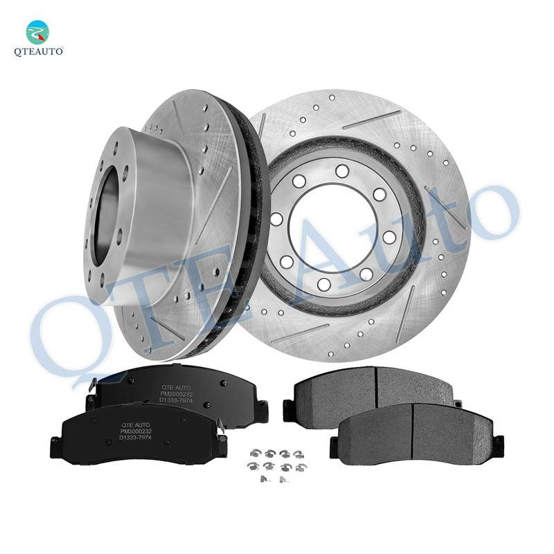 Set of 6 Front 347mm Drilled Slotted Brake Disc Rotors-Ceramic Brake Pad Kit For 2008-2013 Ford F-250 Super Duty