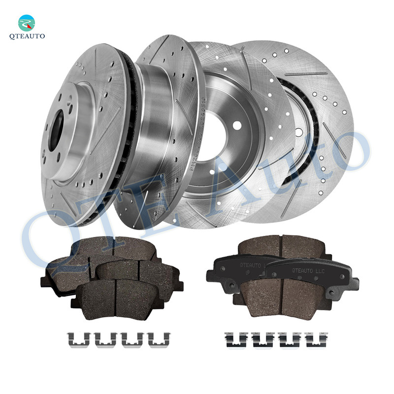 Set of 12 Front 280mm-Rear 262mm Drilled Slotted Brake Disc Rotors-Ceramic Brake Pad Kit For 2013-2017 Hyundai Elantra GT