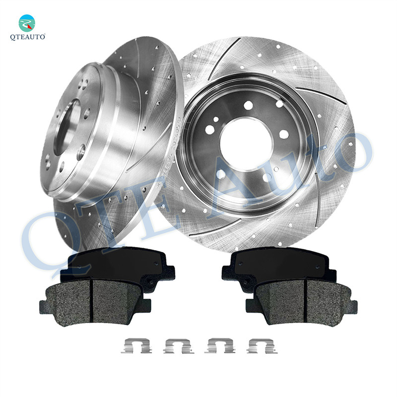 Set of 6 Rear 284mm Drilled Slotted Brake Disc Rotors-Ceramic Brake Pad Kit For 2011-2015 Hyundai Sonata