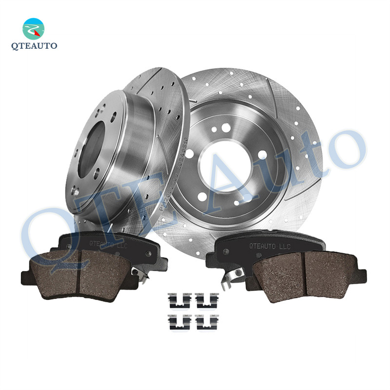 Set of 6 Rear 262mm Drilled Slotted Brake Disc Rotors-Ceramic Brake Pad Kit For 2013 2014 Hyundai Elantra Coupe