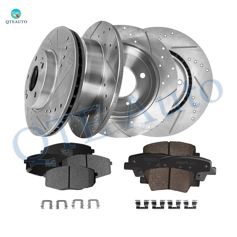 Set of 12 Front 280mm-Rear 262mm Drilled Slotted Brake Disc Rotors-Ceramic Brake Pad Kit For 2014-2016 KIA Soul