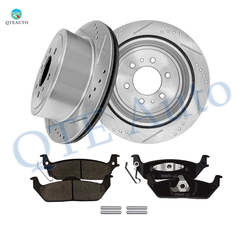 Set of 6 Rear 348mm Drilled Slotted Brake Disc Rotors-Ceramic Brake Pad Kit For 2011 Ford F-150