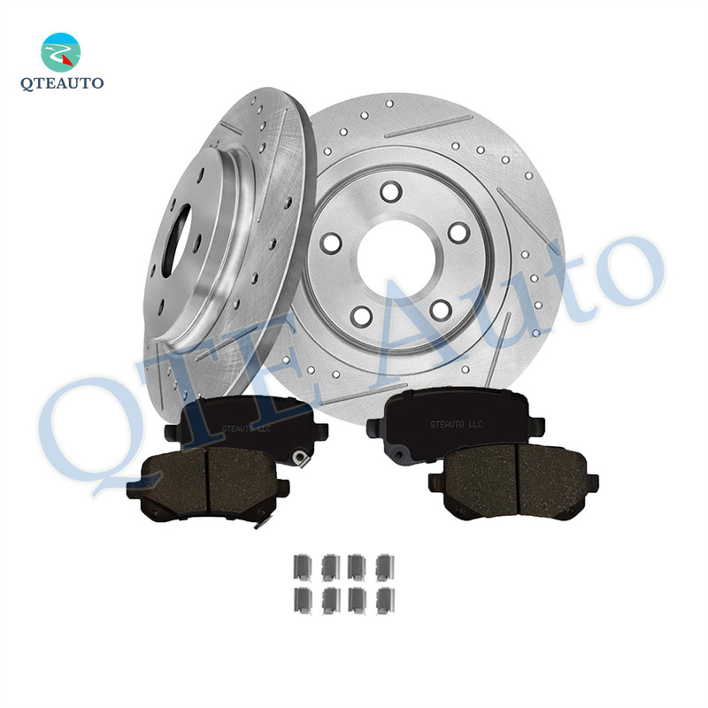 Set of 6 Rear 305mm Drilled Slotted Brake Disc Rotors-Ceramic Brake Pad Kit For 2008-2011 Dodge Grand Caravan