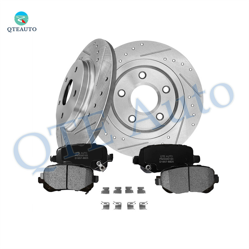 Set of 6 Rear 305mm Drilled Slotted Brake Disc Rotors-Ceramic Brake Pad Kit For 2013-2015 RAM C/V