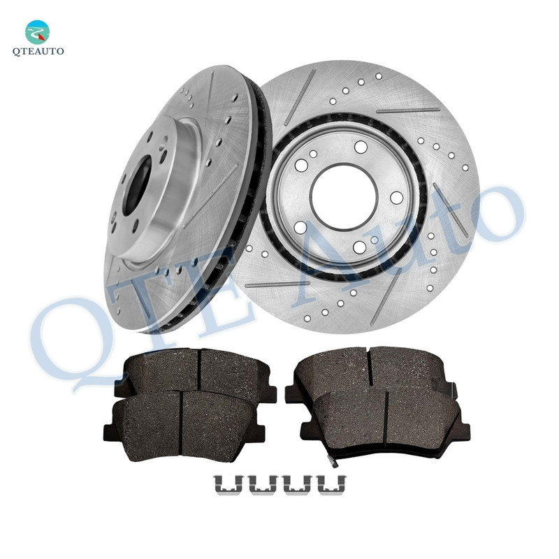 Set of 6 Front 280mm Drilled Slotted Brake Disc Rotors-Ceramic Brake Pad Kit For 2014-2018 KIA Forte5