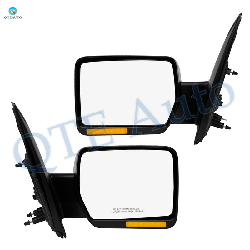 Driver & Passenger Side Mirrors, Left-Right Power Heated Chrome Manual Folding with Turn Signal Light For 2009 2010 Ford F-150, Door Mirror Pair of 2