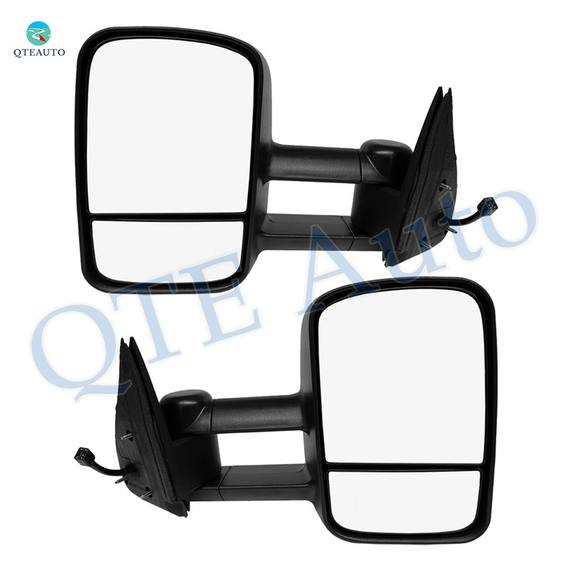 Driver & Passenger Side Mirrors, Left-Right Power Heated Textured Black Manual Folding For 1999-2007 GMC Sierra 1500, Door Mirror Pair of 2