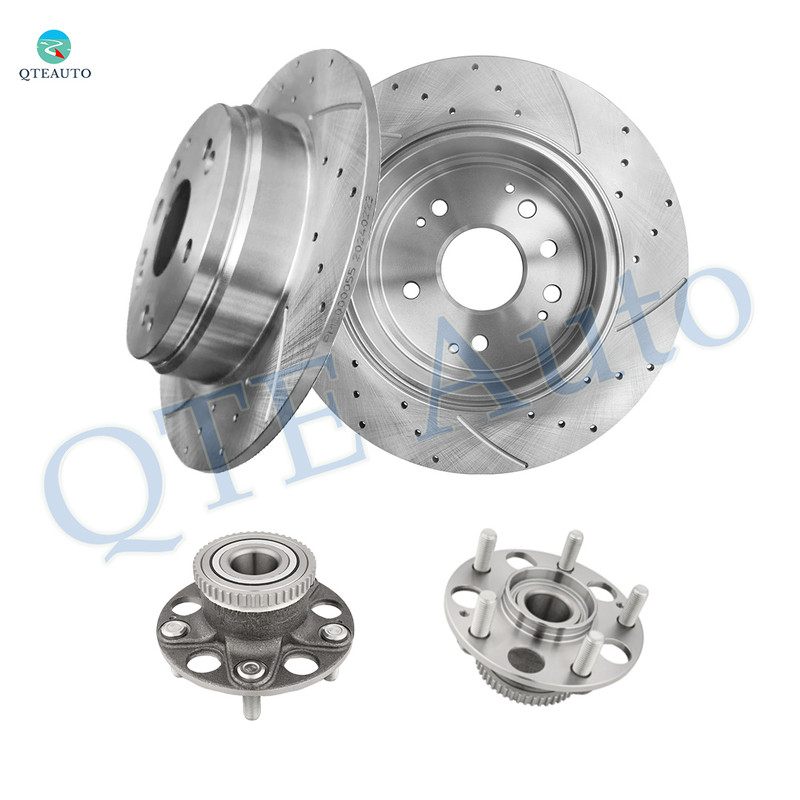 Set of 4 Rear 282mm Drilled Slotted Brake Disc Rotors-Wheel Hub Bearing Assembly For 2004-2008 Acura TL