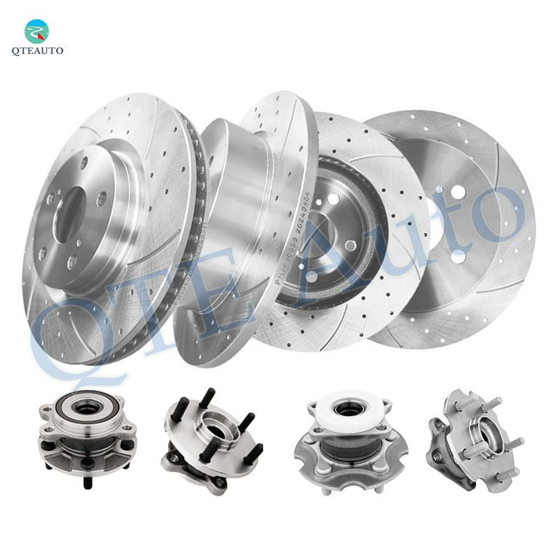 Set of 8 Front 296mm-Rear 281mm Drilled Slotted Brake Disc Rotors-Wheel Hub Bearing Assembly For 2006-2012 Toyota RAV4