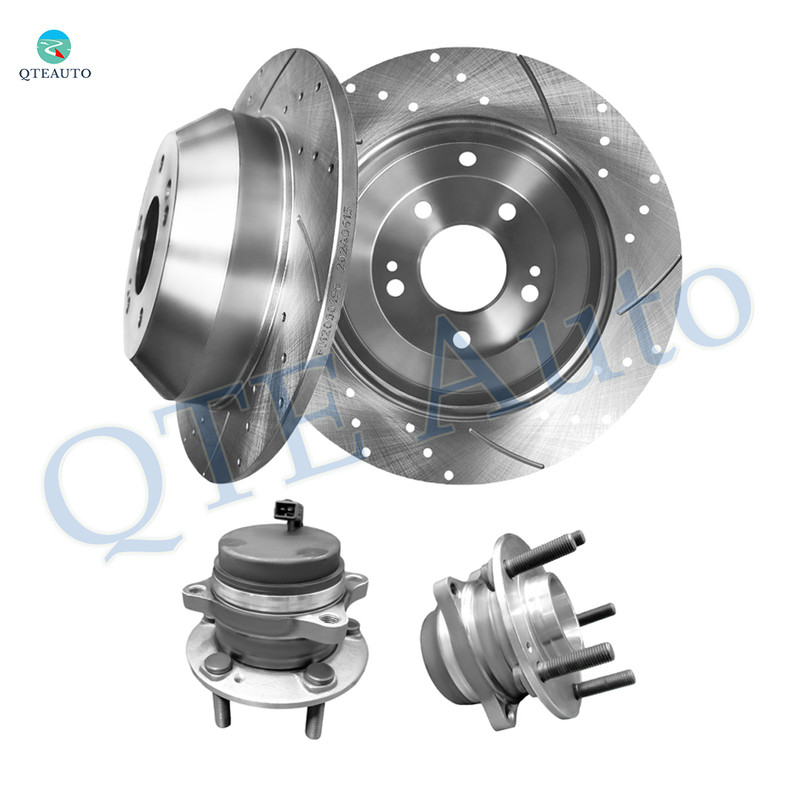 Set of 4 Rear 302mm Drilled Slotted Brake Disc Rotors-Wheel Hub Bearing Assembly For 2019 Hyundai Santa FE XL FWD