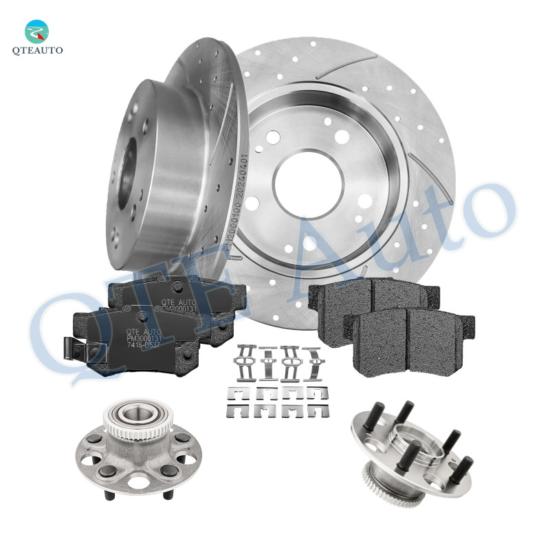 Set of 8 Rear 260mm Drilled Slotted Brake Disc Rotors-Wheel Hub Bearing Assembly-Ceramic Brake Pad Kit For 1998-2002 Honda Accord V6