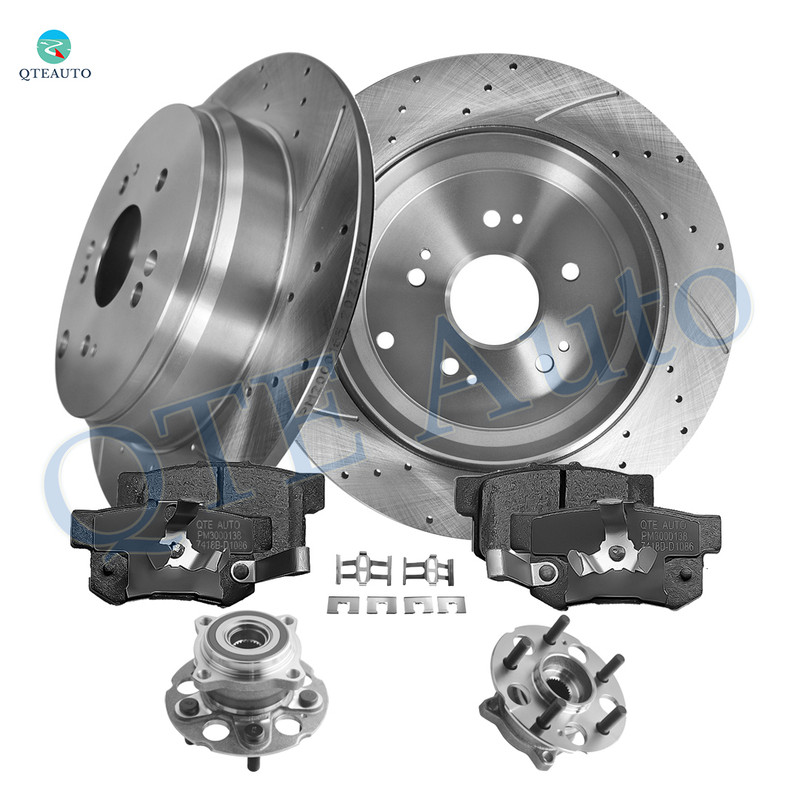 Set of 8 Rear 305mm Drilled Slotted Brake Disc Rotors-Ceramic Brake Pad Kit-Wheel Hub Bearing Assembly For 2016-2018 Acura RDX Set of 8 Rear 305mm Drilled Slotted Brake Disc Rotors-Ceramic Brake Pad Kit-Wheel Hub Bearing Assembly For 2016-2018 Acura RDX