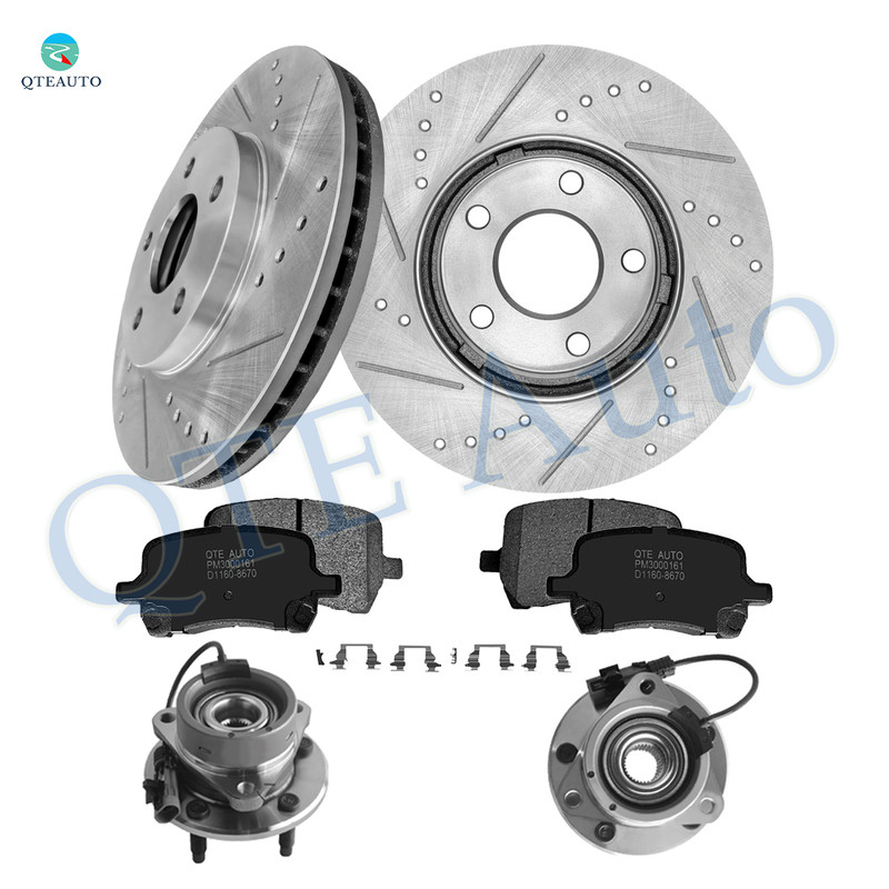 Set of 8 Front 276mm Drilled Slotted Brake Disc Rotors-Ceramic Brake Pad Kit-Wheel Hub Bearing Assembly For 2006-2011 Chevrolet HHR