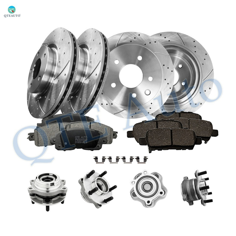 Set of 16 Front 296mm-Rear 291.5mm Drilled Slotted Brake Disc Rotors-Wheel Hub Bearing Assembly-Ceramic Brake Pad Kit For 2015-2017 Nissan Altima