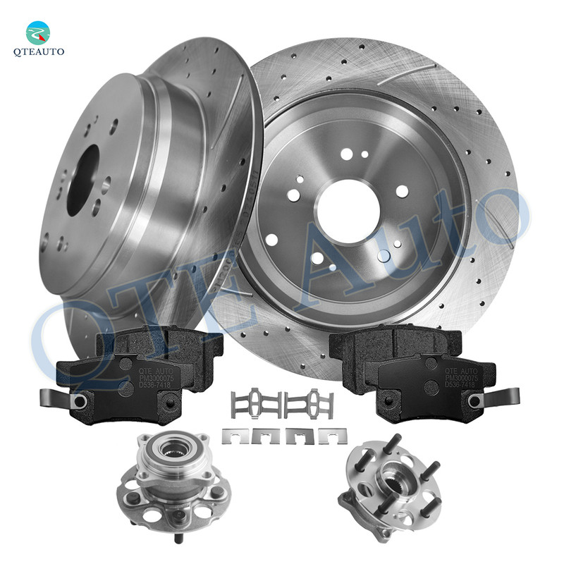 Set of 8 Rear 305mm Drilled Slotted Brake Disc Rotors-Ceramic Brake Pad Kit-Wheel Hub Bearing Assembly For 2007-2009 Acura RDX Set of 8 Rear 305mm Drilled Slotted Brake Disc Rotors-Ceramic Brake Pad Kit-Wheel Hub Bearing Assembly For 2007-2009 Acura RDX