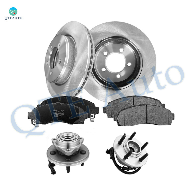 Set of 8 Front 305.3mm Drilled Slotted Brake Disc Rotors-Wheel Hub Bearing Assembly-Ceramic Brake Pad Kit For 2002-2005 Mercury Mountaineer