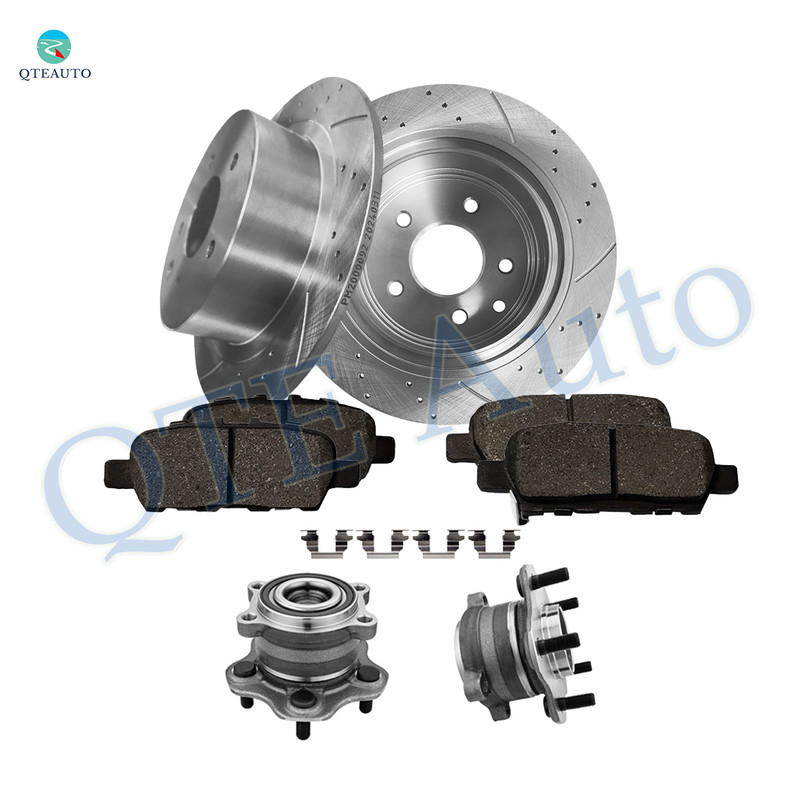 Set of 8 Rear 291.45mm Drilled Slotted Brake Disc Rotors-Wheel Hub Bearing Assembly-Ceramic Brake Pad Kit For 2015-2018 Nissan Altima