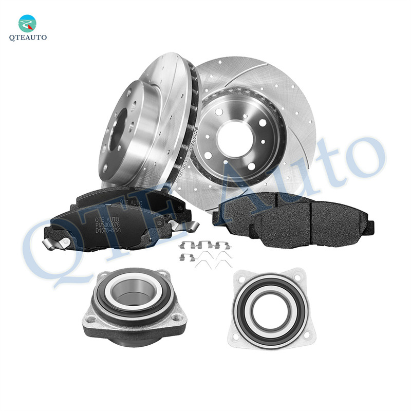 Set of 8 Front 260mm Drilled Slotted Brake Disc Rotors-Wheel Hub Bearing Assembly-Ceramic Brake Pad Kit For 1998 1999 Acura CL D1578 8791