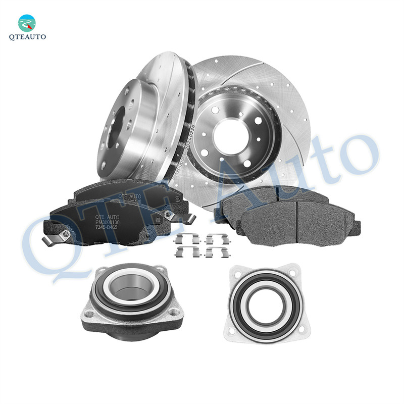 Set of 8 Front 260mm Drilled Slotted Brake Disc Rotors-Wheel Hub Bearing Assembly-Ceramic Brake Pad Kit For 1998 1999 Acura CL 7345-D465