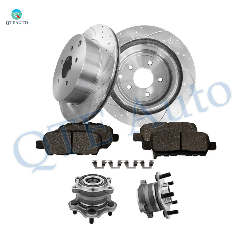 Set of 8 Rear 308mm Drilled Slotted Brake Disc Rotors-Wheel Hub Bearing Assembly-Ceramic Brake Pad Kit For 2015-2019 Nissan Murano