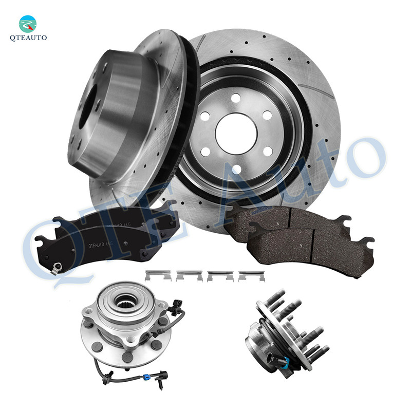 Set of 8 Rear 330mm Drilled Slotted Brake Disc Rotors-Wheel Hub Bearing Assembly-Ceramic Brake Pad Kit For 2005 Chevrolet Silverado 1500