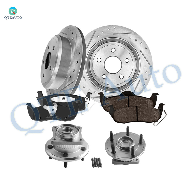 Set of 8 Rear 320mm Drilled Slotted Brake Disc Rotors-Ceramic Brake Pad Kit-Wheel Hub Bearing Assembly For 2006-2010 Jeep Commander