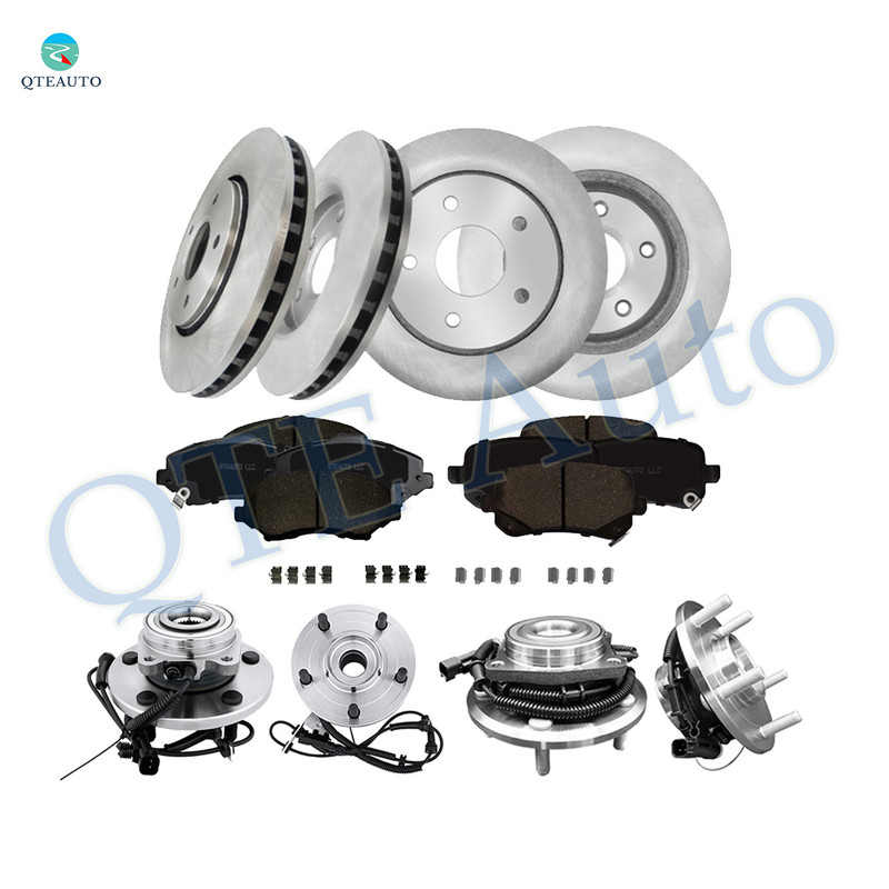 Set of 16 Front 302mm-Rear 305mm Brake Disc Rotors-Wheel Hub Bearing Assembly-Ceramic Brake Pad Kit For 2008-2010 Dodge Grand Caravan with Heavy Duty Brakes