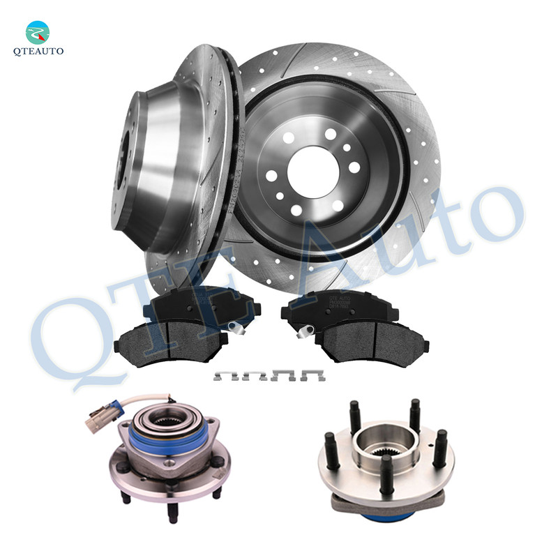 Set of 8 Front 303mm Drilled Slotted Brake Disc Rotors-Wheel Hub Bearing Assembly-Ceramic Brake Pad Kit For 1998 1999 2001-2003 Oldsmobile Aurora Base Front D818 7693