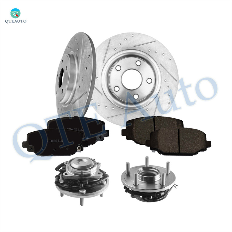 Set of 8 Rear 328mm Drilled Slotted Brake Disc Rotors-Ceramic Brake Pad Kit-Wheel Hub Bearing Assembly For 2012-2016 Chrysler Town & Country