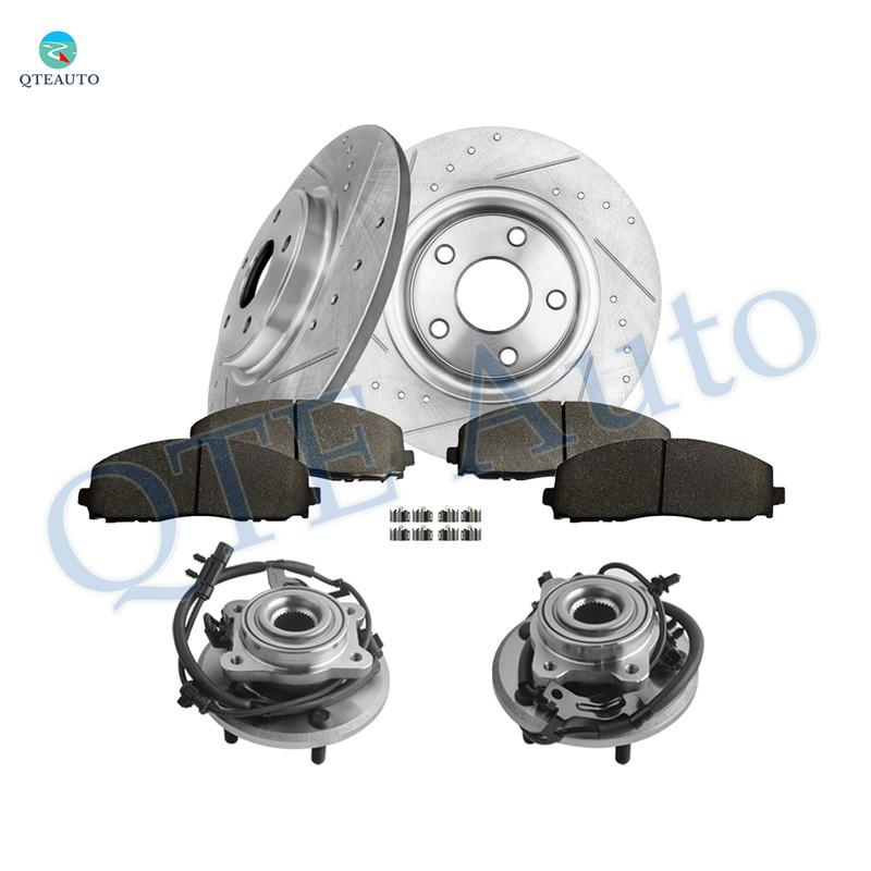Set of 8 Rear 328mm Drilled Slotted Brake Disc Rotors-Ceramic Brake Pad Kit-Wheel Hub Bearing Assembly For 2012-2014 2019 2020 Dodge Journey