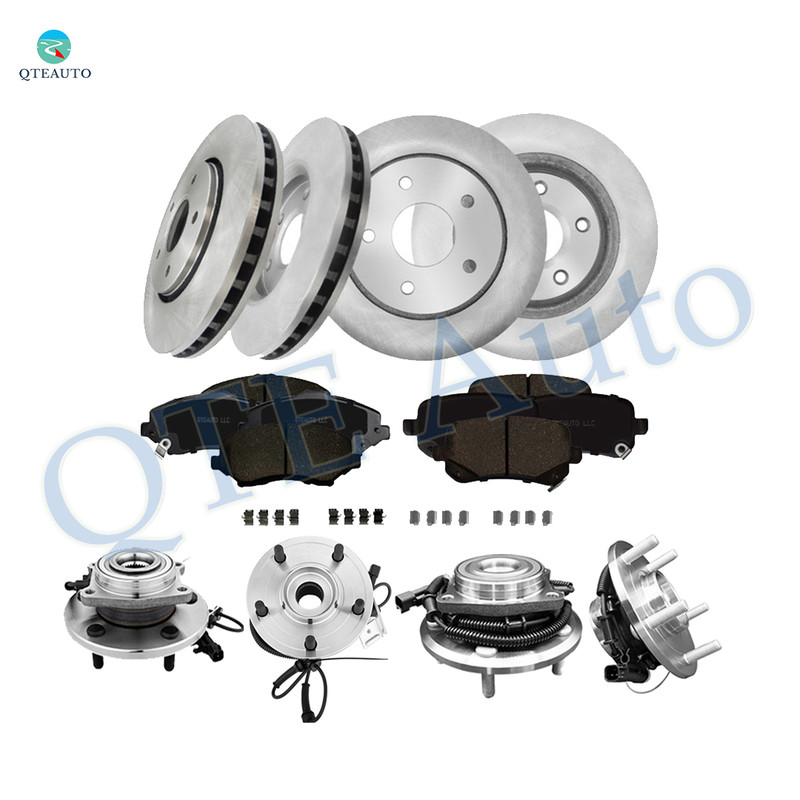 Set of 16 Front 302mm-Rear 305mm Brake Disc Rotors-Wheel Hub Bearing Assembly-Ceramic Brake Pad Kit For 2008-2011 Chrysler Town & Country with Heavy Duty Brakes