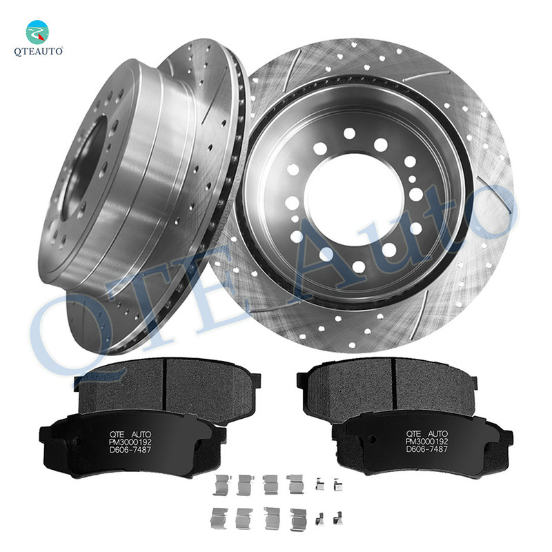 Set of 6 Rear 312mm Drilled Slotted Brake Disc Rotors-Ceramic Brake Pad Kit For 2007-2009 Toyota FJ Cruiser