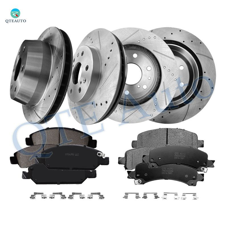 Set of 12 Front-Rear 330mm Drilled Slotted Brake Disc Rotors-Ceramic Brake Pad Kit For 2014 GMC Savana 1500