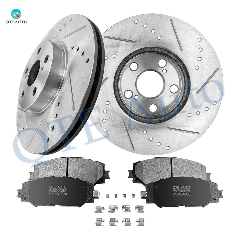Set of 6 Front 275mm Drilled Slotted Brake Disc Rotors-Ceramic Brake Pad Kit For 2009-2013 Toyota Corolla