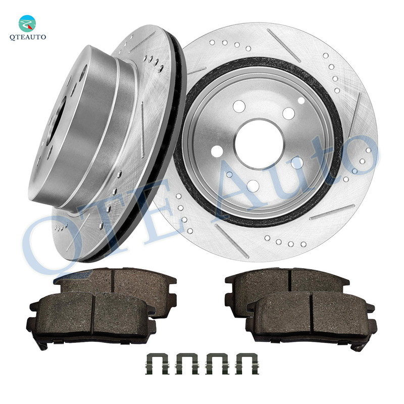 Set of 6 Rear 303mm Drilled Slotted Brake Disc Rotors-Ceramic Brake Pad Kit For 2010-2017 GMC Terrain