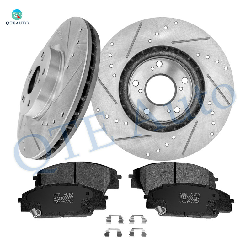 Set of 6 Front 300mm Drilled Slotted Brake Disc Rotors-Ceramic Brake Pad Kit For 2006-2011 Honda Civic Set of 6 Front 300mm Drilled Slotted Brake Disc Rotors-Ceramic Brake Pad Kit For 2006-2011 Honda Civic