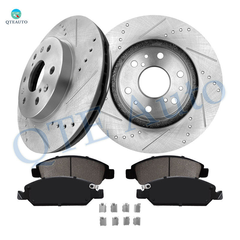 Set of 6 Front 330mm Drilled Slotted Brake Disc Rotors-Ceramic Brake Pad Kit For 2014 GMC Savana 1500