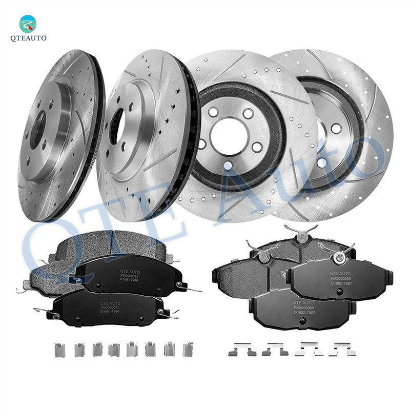 Set of 12 Front 316mm-Rear 300mm Drilled Slotted Brake Disc Rotors-Ceramic Brake Pad Kit For 2006-2009 Ford Mustang