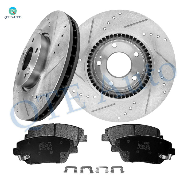 Set of 6 Front 300mm Drilled Slotted Brake Disc Rotors-Ceramic Brake Pad Kit For 2011-2015 Hyundai Sonata
