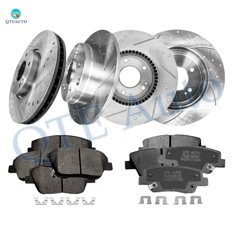 Set of 12 Front 300mm-Rear 284mm Drilled Slotted Brake Disc Rotors-Ceramic Brake Pad Kit Replacement For 2011-2015 KIA Optima