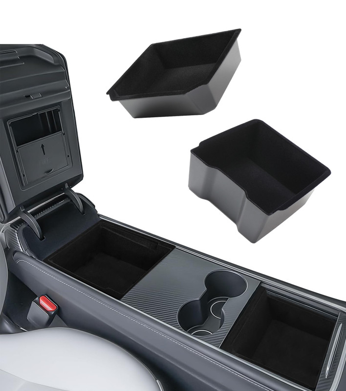 Center Console Tray Organizer Replacement For 2025-2026 Tesla Model Y Juniper Front and Rear 2Pcs Automotive Car Organizers Storage Flocking