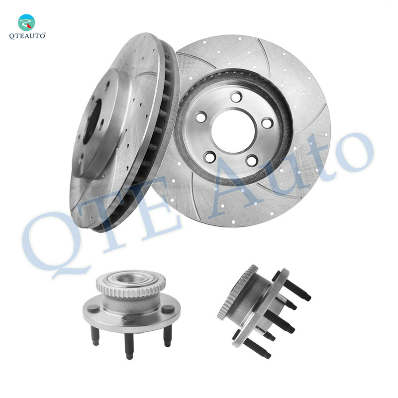 Set of 4 Front 293mm Drilled Slotted Brake Disc Rotors-Wheel Hub Bearing Assembly For 2005-2010 Ford Mustang