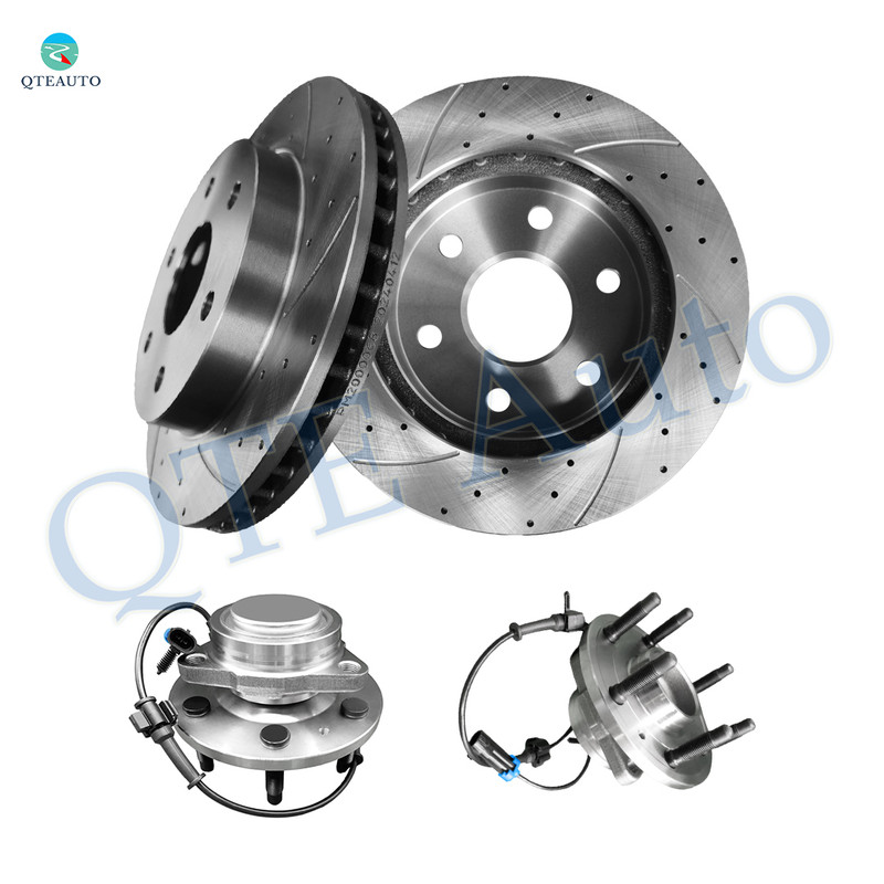 Set of 4 Front 305mm Drilled Slotted Brake Disc Rotors-Wheel Hub Bearing Assembly For 2007 GMC Sierra 1500 Classic RWD